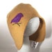 Cashmere Hat- Brown with Purple Bird, Size Toddler 12 to 24 months