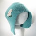 Cashmere Baby Hat- Aqua with White Bird, size 3 to 6 months