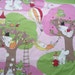Moomin fabric Moomins on a summer holiday pink background