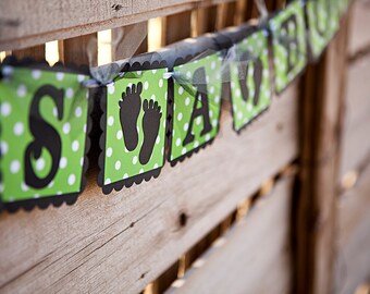 ITS A BOY banner - Green White and Black Polka Dotted Baby Shower Sign - It's a Boy Nursery Sign - Baby Shower Decoration