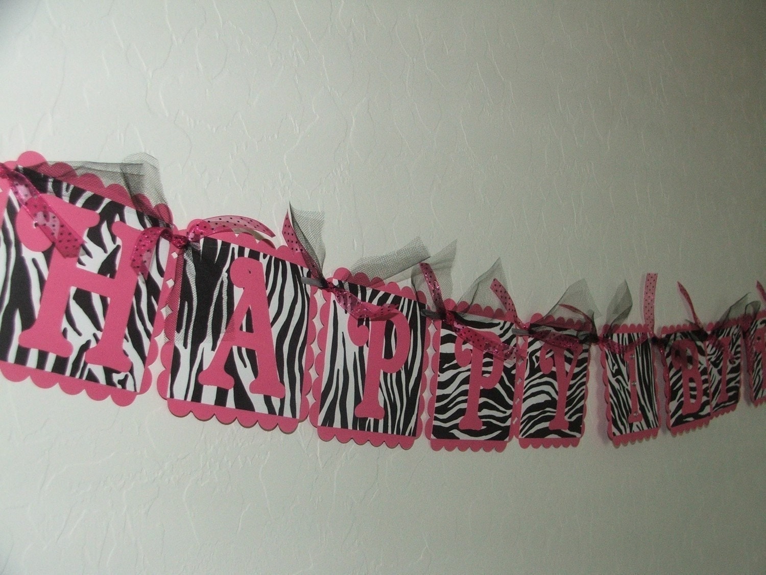Hot Pink Zebra Print Happy Birthday Banner