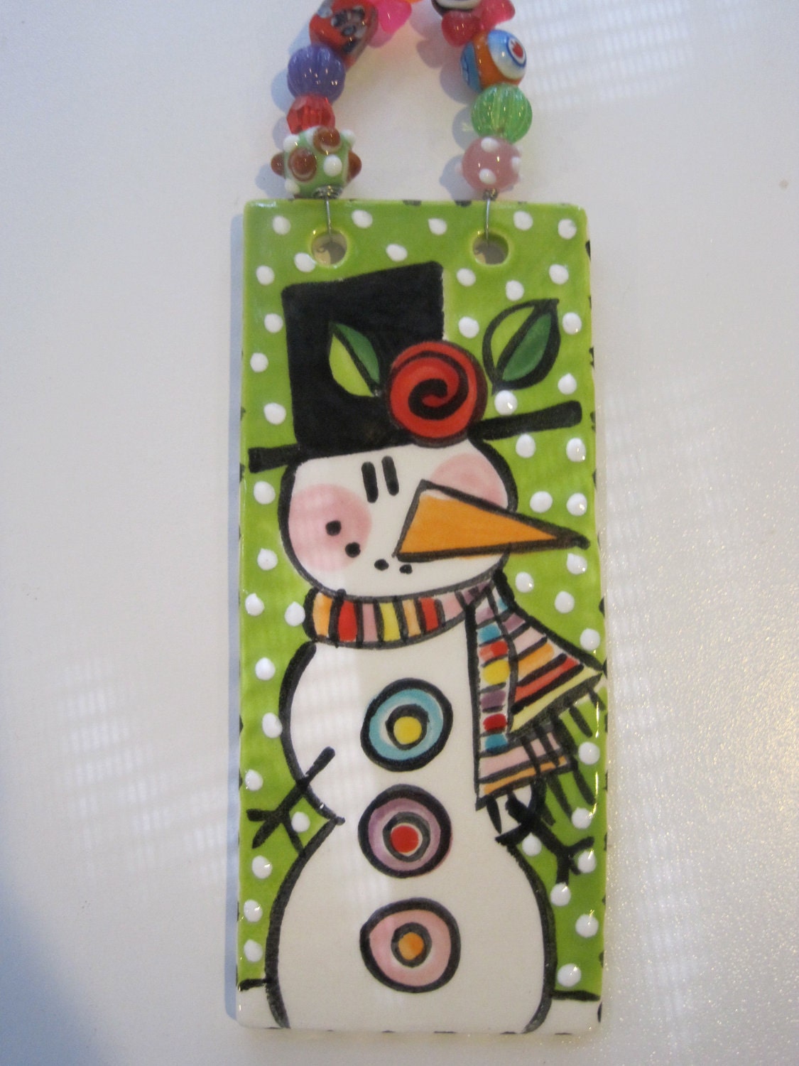 Whimsical Ceramic Snowman Ornament