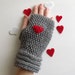 Grey Warm Heart Fingerless Gloves - Wrist Warmers-Ready For Shipping