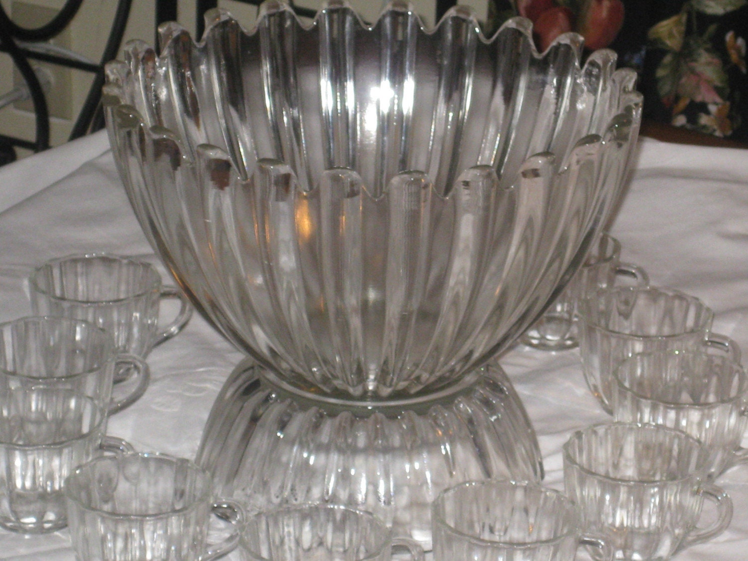 Items Similar To Large Punch Bowl Set Federal Glass Celestial Pattern Large Bowl Small Bowl