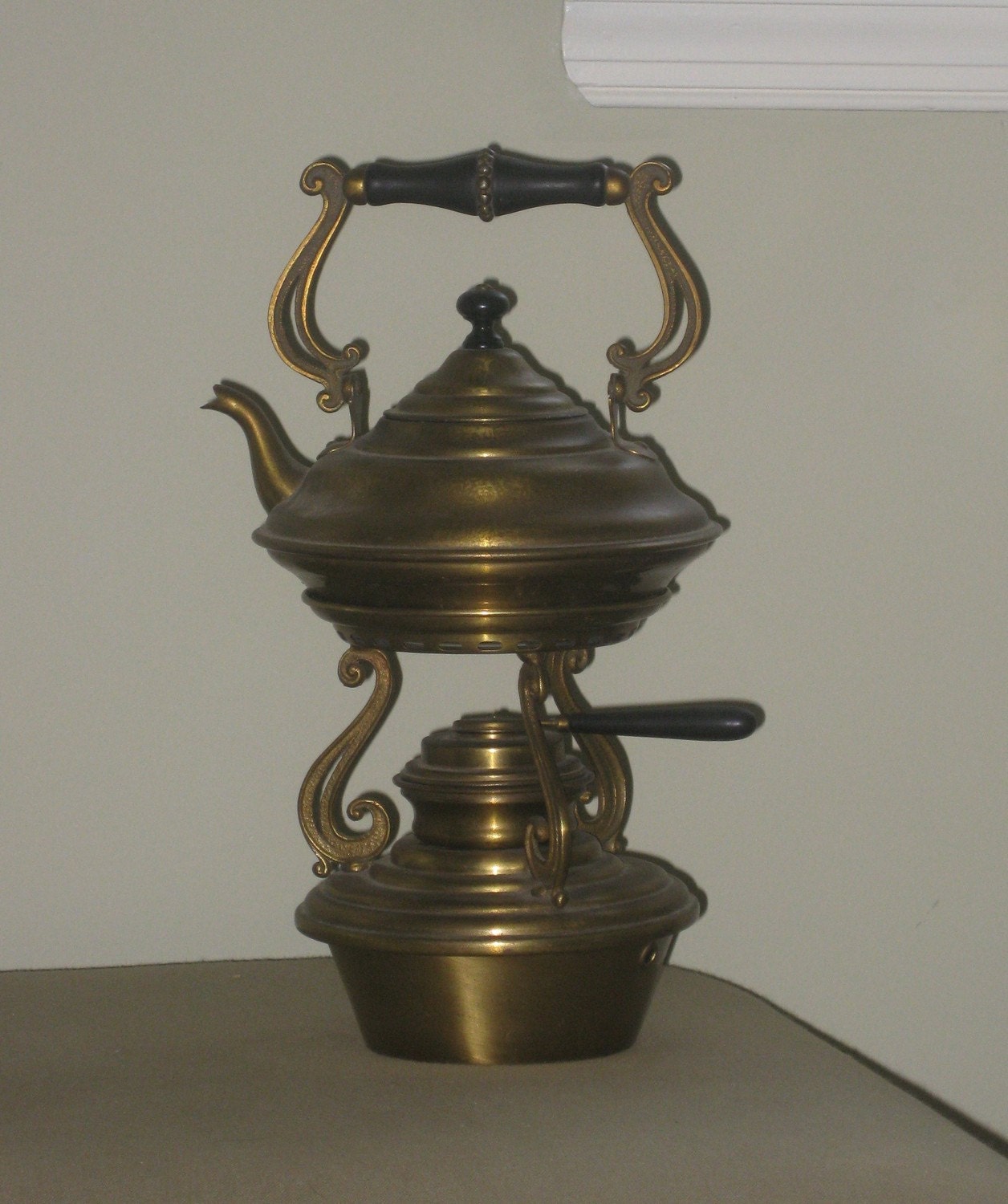Antique Brass Teapot with Stand and Warmer 1890's Art