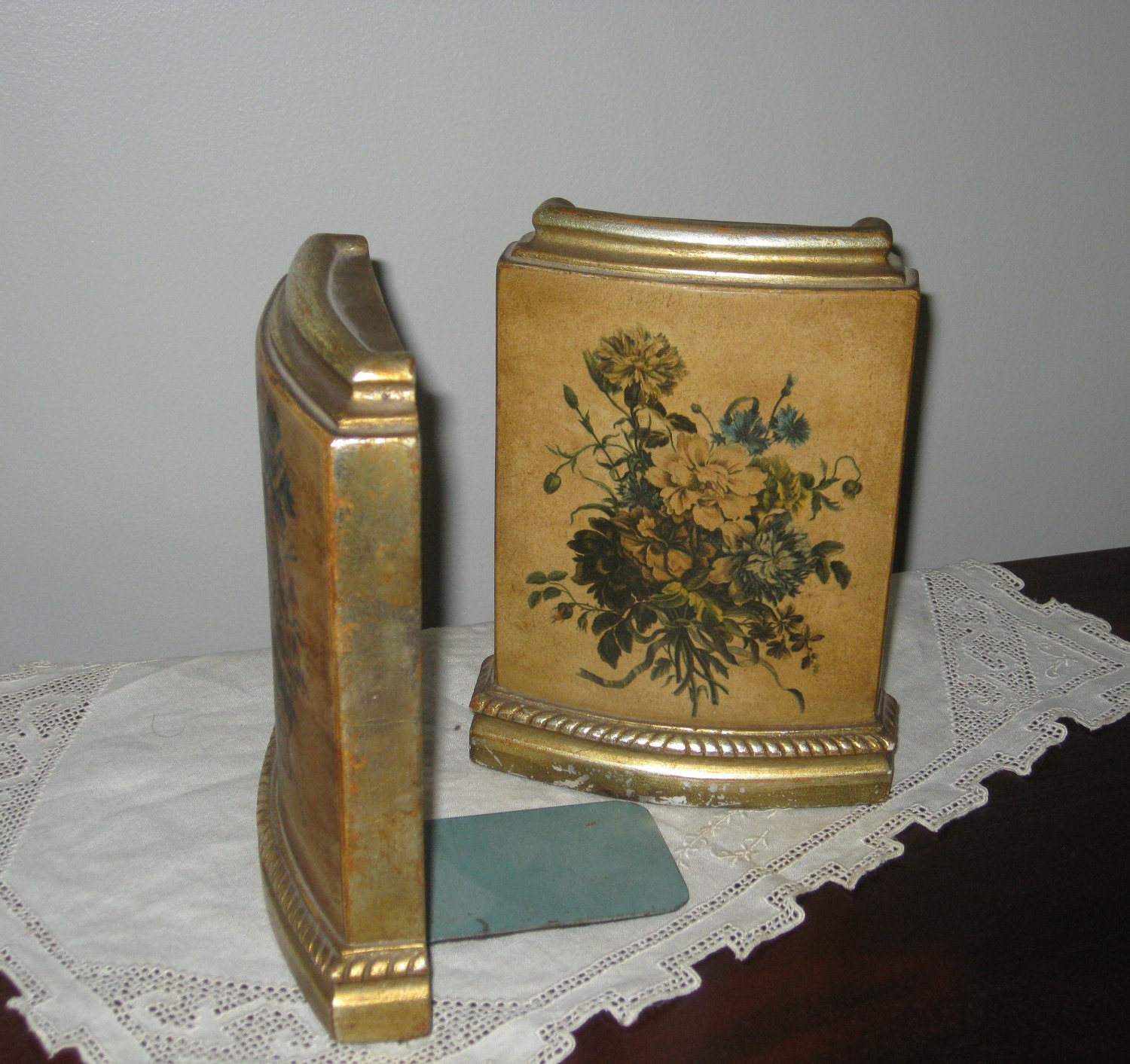 Vintage Floral Bookends 1960