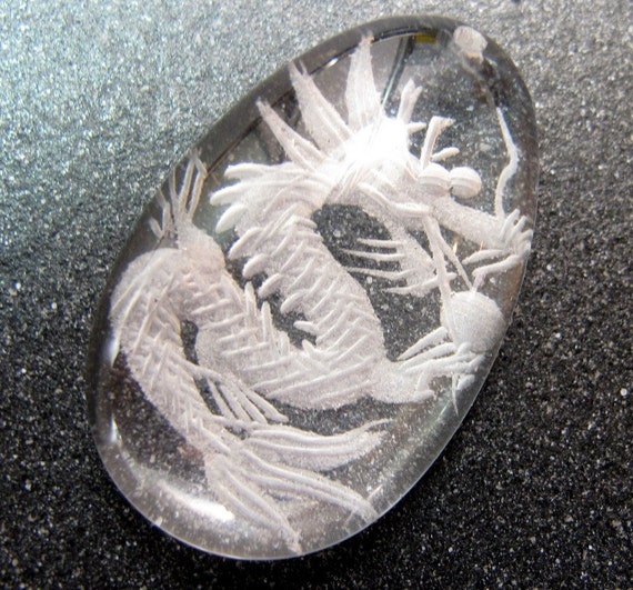 Rare and Cool Carved Rock Crystal Dragon Bead by sparklequest