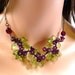 Necklace - wire wrapped, garnet red flowers, antiqued bronze, glass leaves, garden inspired