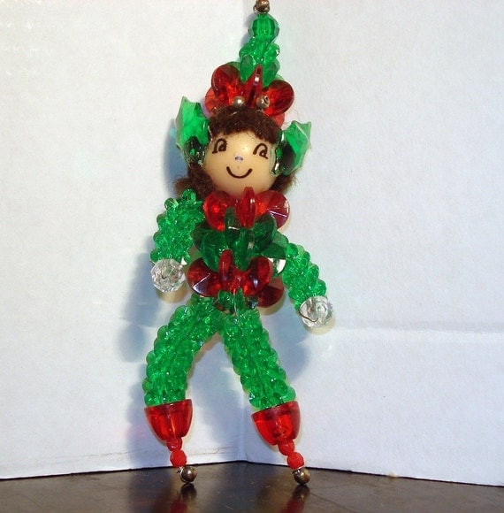 Vintage Christmas Beaded Elf Ornament by VintageTinsel on Etsy