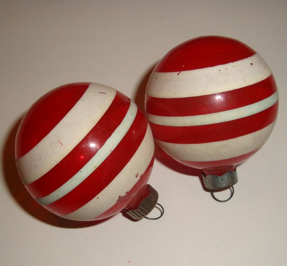 Vintage Red White Striped Christmas Ornaments