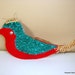 Vintage Red Felt Bird Christmas Ornament, Glitter, Holiday Decor, Made In Japan (92-12)