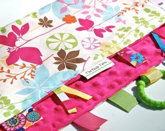 Ribbon Blanket Baby Girl - Tag Blanket - Whimsical Butterfly with Pink Minky