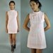 vintage 60s Mini Tent Dress / mod micro mini shift dress / pink linen & Embroidered Daisy Dress S / M