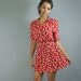 80s dress day dress - RED calico floral dress w/ FULL skirt / pearl buttons / Shirtwaist Dress S/M Small Medium