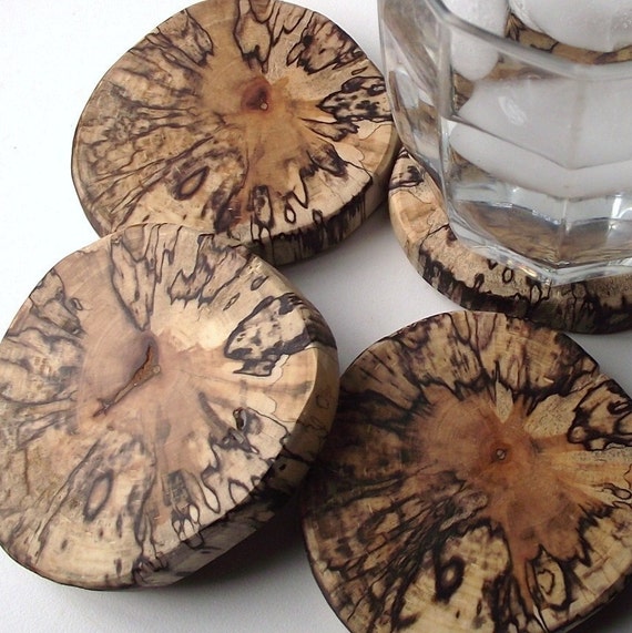 Wood Coasters 4 Eco-Friendly & Rustic Spalted Maple Wood