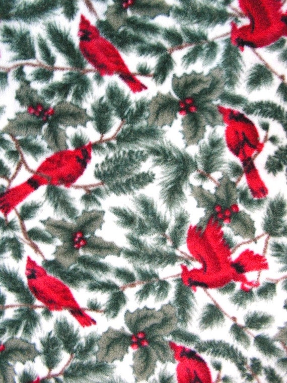 Red Cardinal Cozy Fleece Throw Pine Holly Berries Christmas