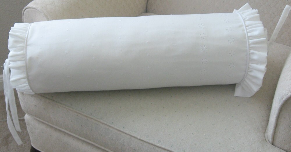 ONE new 18 x 6 of diameter white decorative bolster pillow