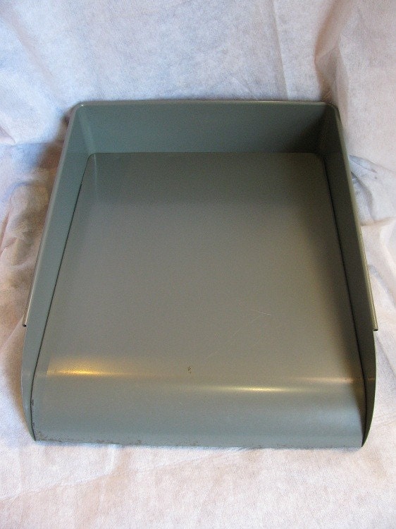 Vintage Metal Office Desk Tray Gray Industrial