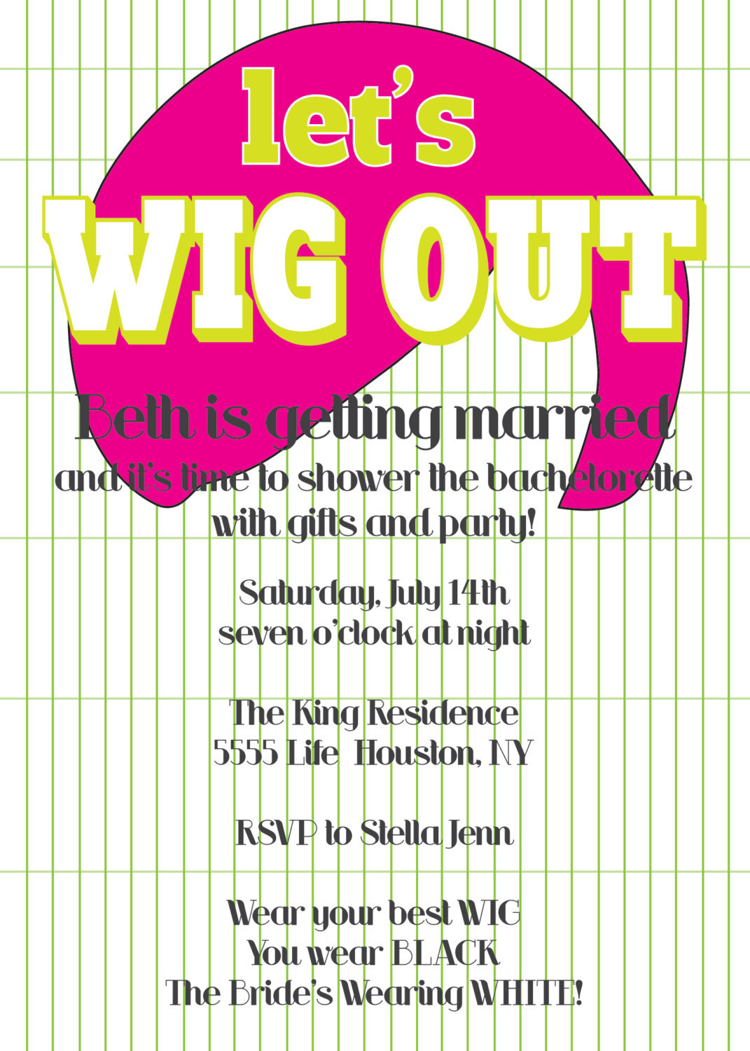 Wig Party Invitations 2