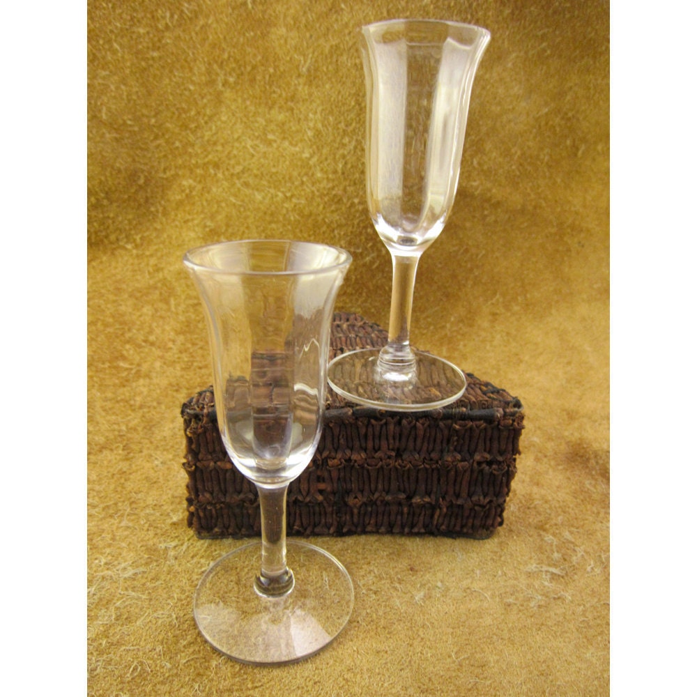 Fluted Crystal Clear Cordial Glasses Vintage Stemware Set of