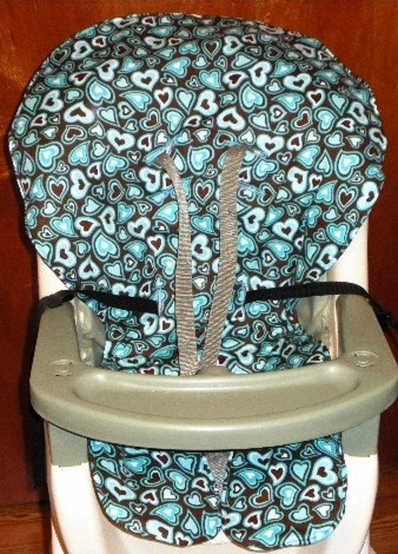 Graco high chair replacement pad blue hearts on chocolate