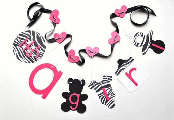 Zebra and hot pink baby shower decorations it's a girl banner by ParkersPrints on Etsy Il_570xn