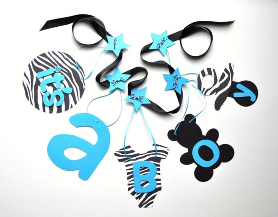 Zebra and blue baby shower decorations it's a boy banner by ParkersPrints on Etsy Il_570xn