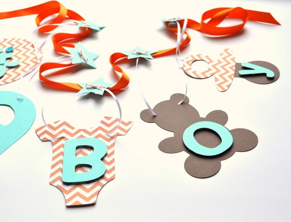 Orange and turquoise baby shower decorations chevron it's