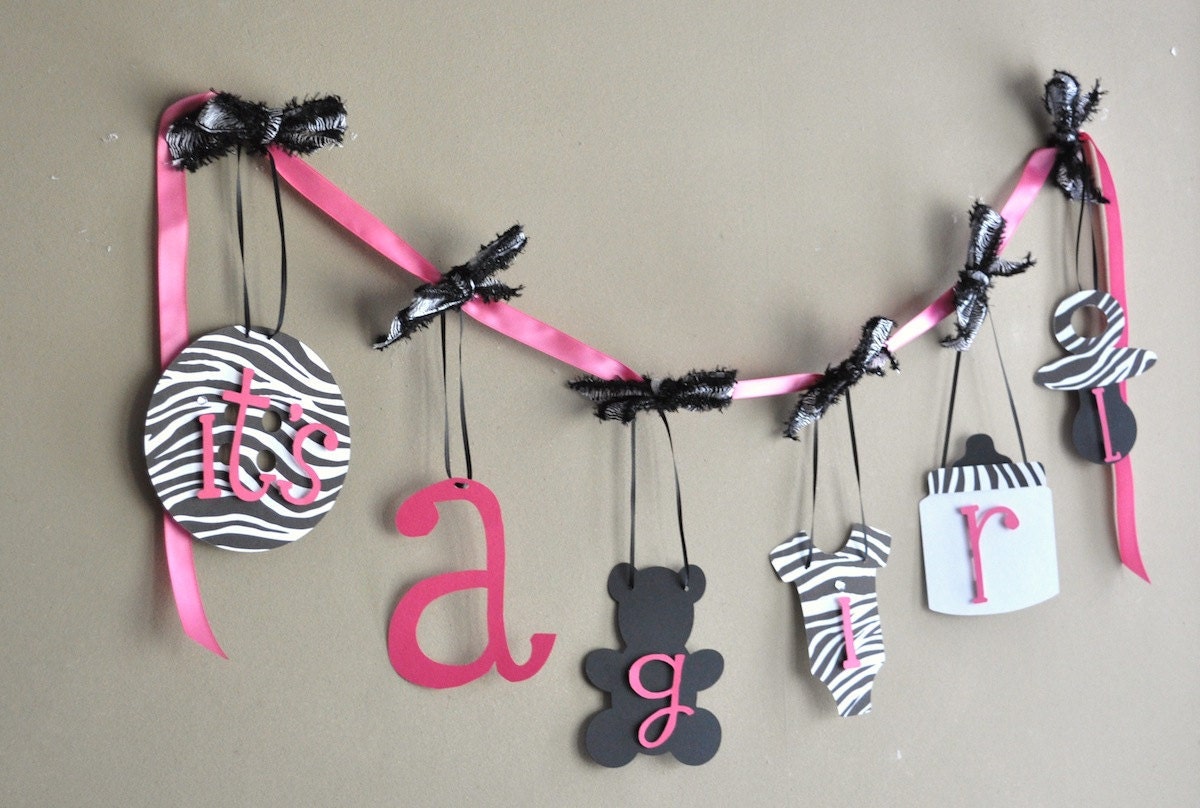 Zebra baby shower decorations Hot Pink and Black by ParkersPrints