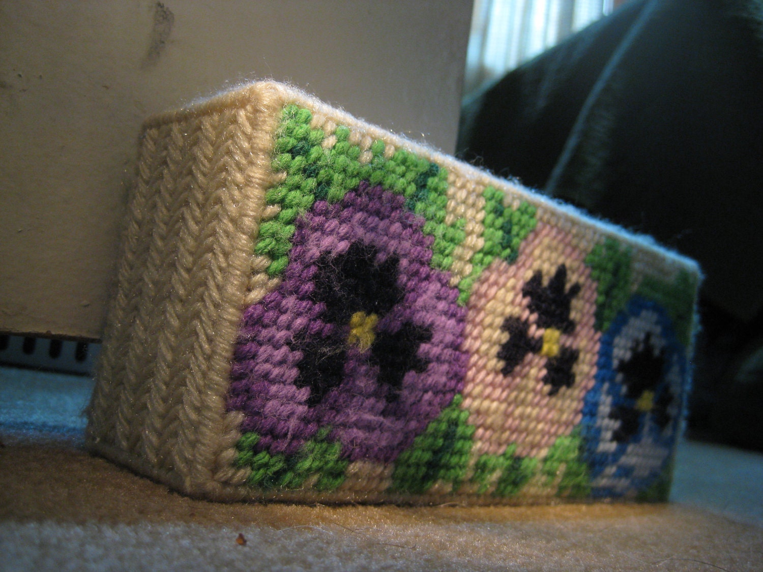 Pansies Door Stop Needlepoint Plastic Canvas Brick Doorstop