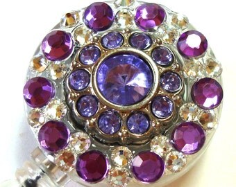 Purple Amethyst Rhinestone and Swarovski Crystal Embellished ID Badge Reel