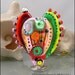 MICHOU Anderson Lampwork Beads - Large glass Heart bead in pink/coral, green, and red "ART Heart" Nr.2