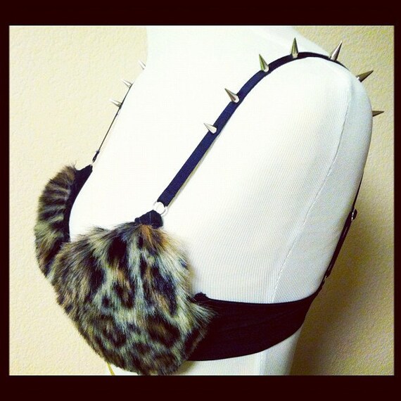 Eliixir Iron Maiden Leopard Print Furry Bra With Spikes