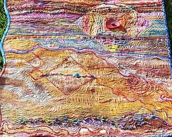 MarveLes MONTANA LEGACY Original Art Quilt in Gold Rust Blue Green Multi