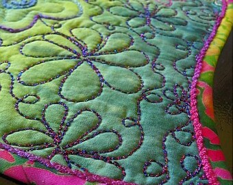 MarveLes Idaho MOUNTAIN Meadows Art Quilt Blue Green Pink
