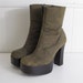 90's Olive Suede Stack Heel Platform Chelsea Boots 6