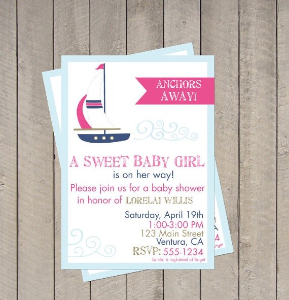 Items similar to Sailboat Baby Shower Invitation It's a Girl Nautical