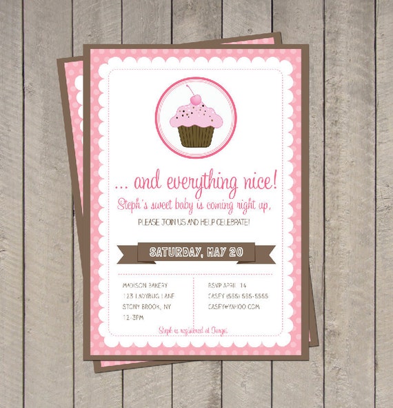 Sugar and Spice Baby Shower Invitation - Pink & Brown Cupcake Invite - Digital Printable Invite Il_570xn
