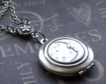 Silver Locket Necklace - Enchanted Moon And Stars - Jewelry by TheEnchantedLocket - ORIGINAL Birthday Mother's Day Love You Gift