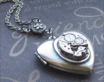 Silver Heart Locket Necklace - Enchanted Mechanical Heart - Jewelry by TheEnchantedLocket - SPECIAL Bride Wedding Anniversary Love You Gift