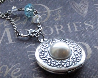 Silver Locket Necklace - Enchanted Something Blue - Jewelry by TheEnchantedLocket - PRETTY Wedding Bride Anniversary Love You Gift
