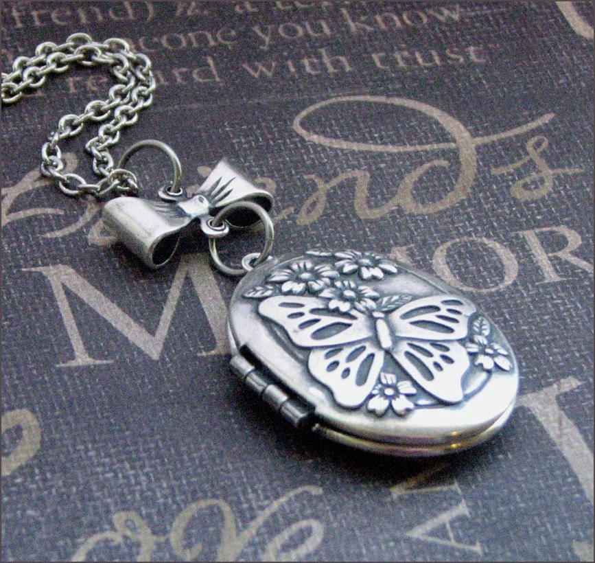 Silver Butterfly Locket Necklace Enchanted Butterfly