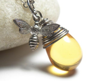 Honey Bee Necklace- Bee- Bee Necklace- Honey Bee Jewelry- Bumble Bee Necklace- Beekeeper- Luna Jewelry