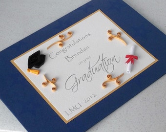 Handmade graduation card, quilled, personalized