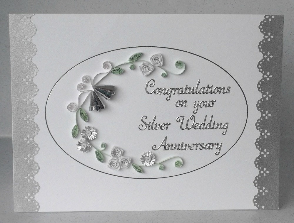 Paper quilling 25th anniversary card silver wedding quilled