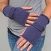 fingerless glove sleeves eggplant purple with strapping staps