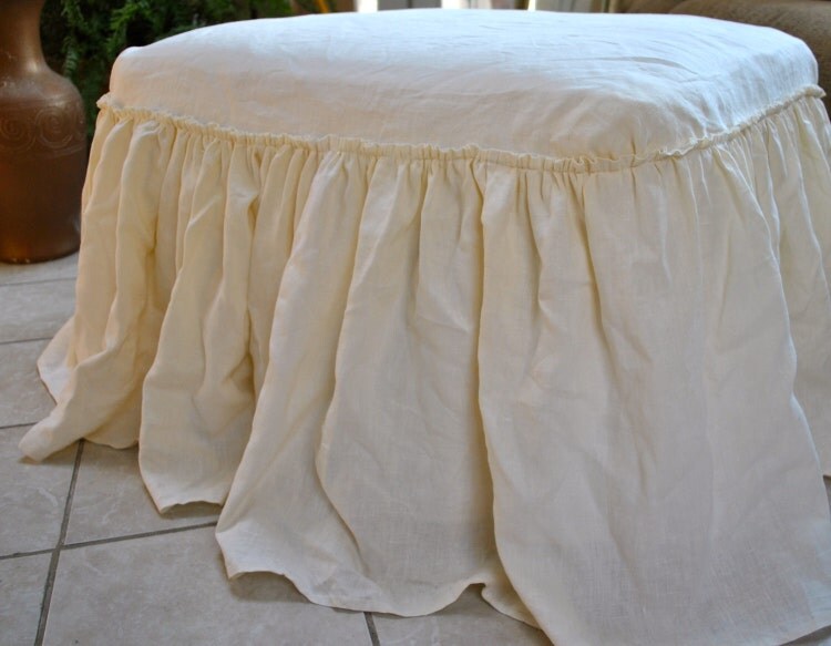 Linen Gathered Skirt Ottoman Cover by PaulaAndErika on Etsy