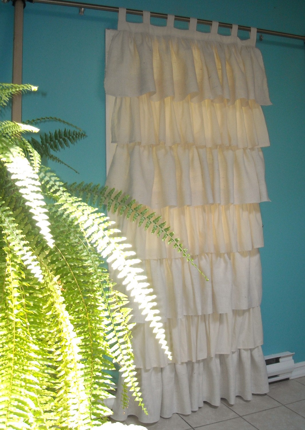  Burlap  and Cotton Ruffled  Curtain 