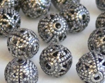 Gunmetal Round Filigree Metal Beads 6mm 25