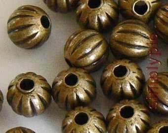Corrugated Round Antiqued Brass Metal Beads 4mm 50
